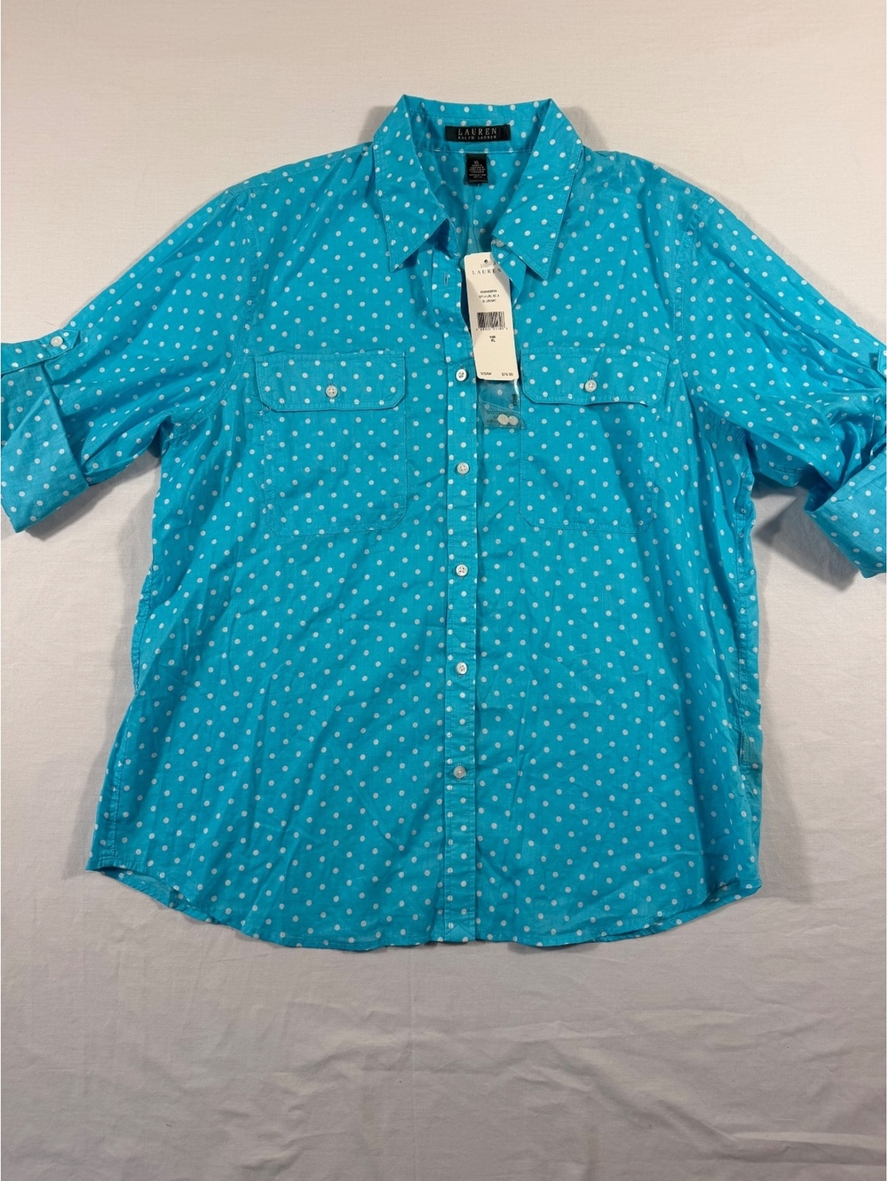 Lauren Ralph Lauren XL Blue Polka Dot Button-Up Shirt